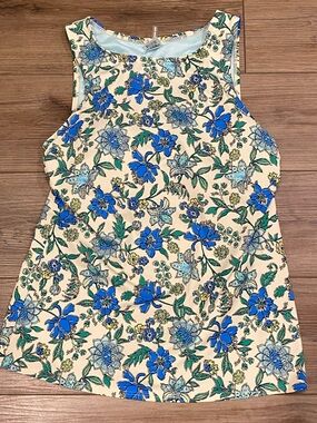 Lands' End Cream Floral Tankini Swim Top  with Blue and Green Blooms